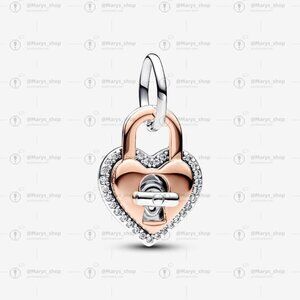 Pandora Two-tone Twistable Heart Padlock Double Dangle Charm|Two-tone